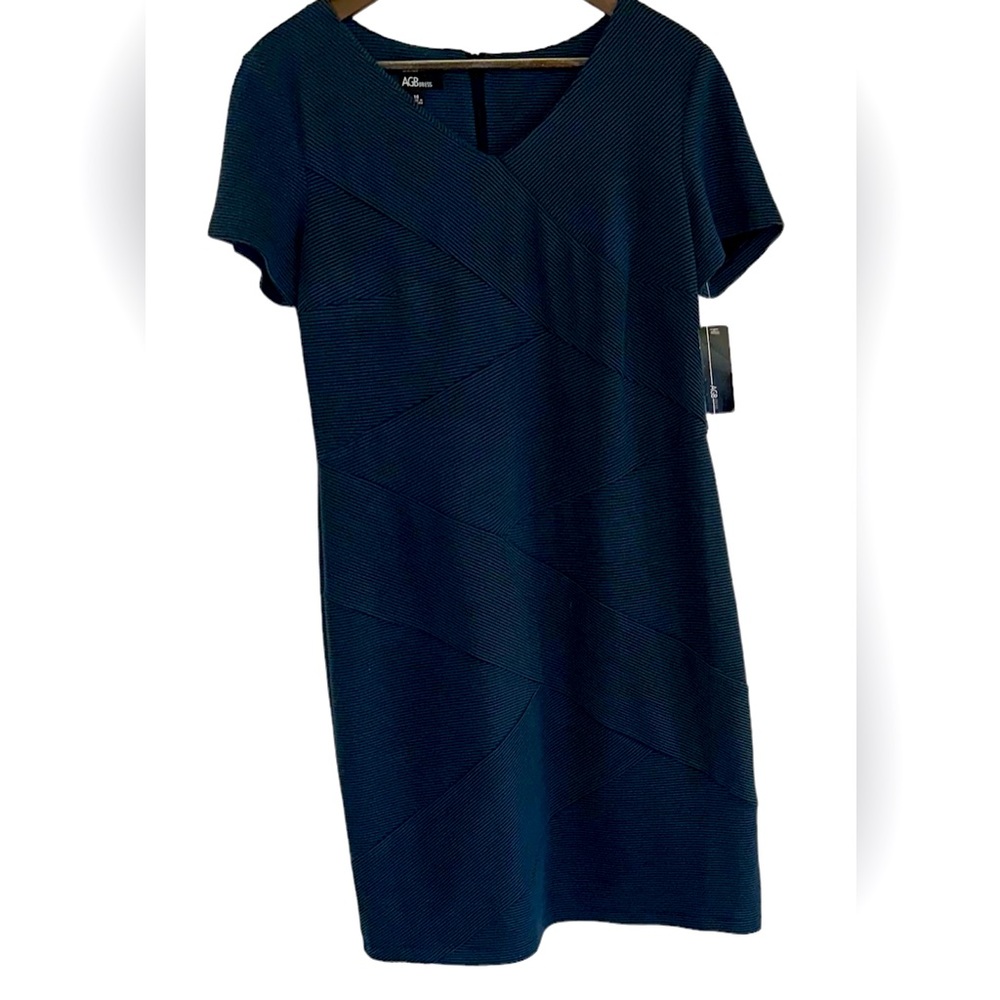 NWT AGB blue cross strip block short sleeve shift dress women 14